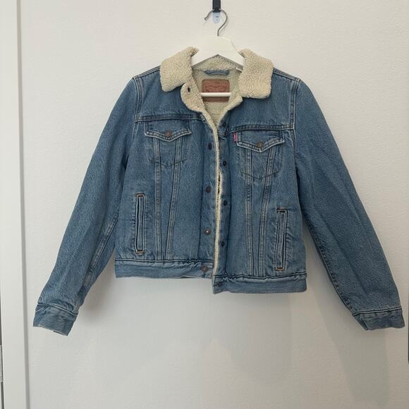 Levi's 90s sherpa trucker medium blue denim jean jacket women's medium - Picture 2 of 5